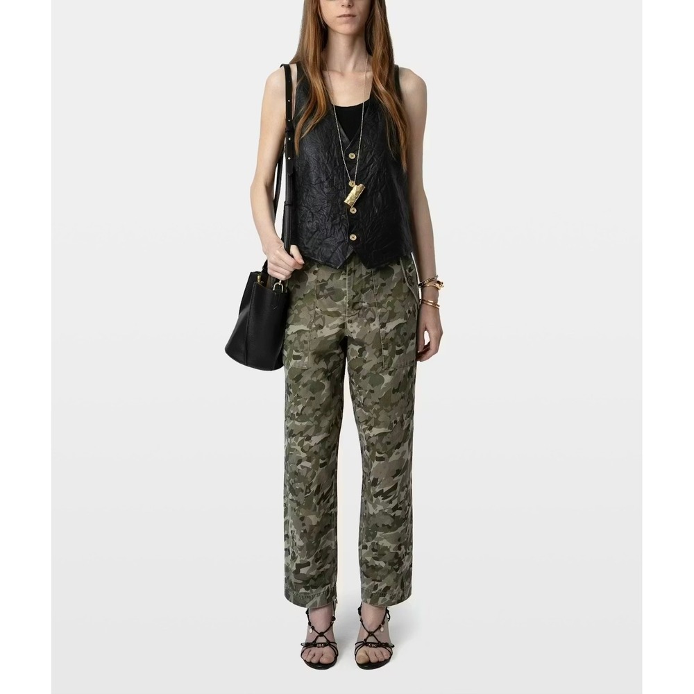 ZADIG & VOLTAIRE Pilote Canvas Camo Pants Womens XL Grass Green Heart Combat
